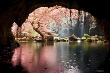 Cherry blossom tree in the cave of kyoto japanの素材