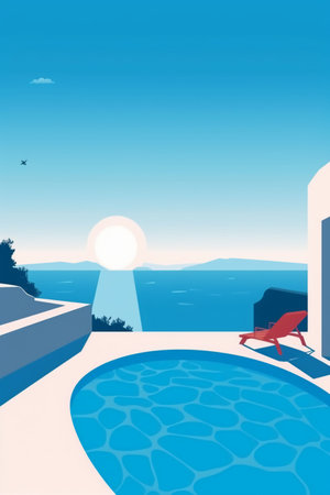 Swimming pool on the background of the sea. Vector illustration.の素材