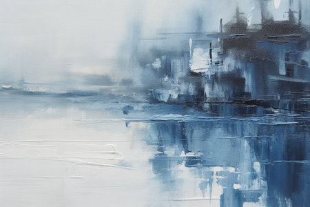 abstract oil painting on canvas with brush strokes, blue and whiteの素材
