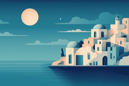 Santorini island in Greece at night. Vector illustration.の素材