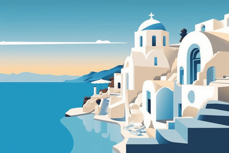 Beautiful island of Santorini, Greece. Vector illustration.の素材