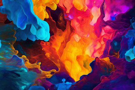 Abstract background of acrylic paint in blue, orange, red and yellow colorsの素材
