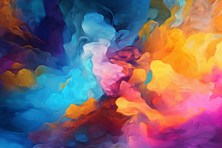 abstract background of acrylic paint in blue, orange and yellow colorsの素材