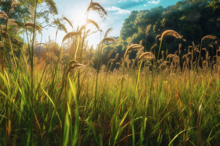Reed field in the morning at Chiang Mai, Thailand.の素材