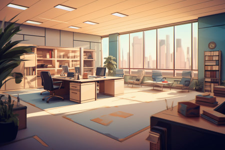 Modern office interior. 3d rendering mock up toned image.の素材