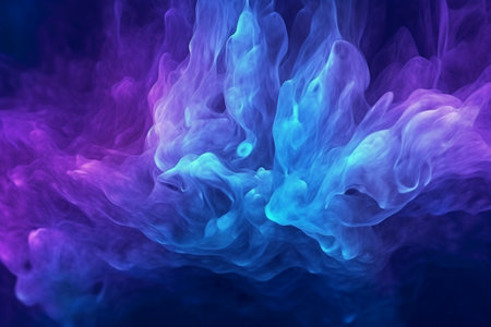 Blue and purple steam smoke on a black background. Copy space.の素材