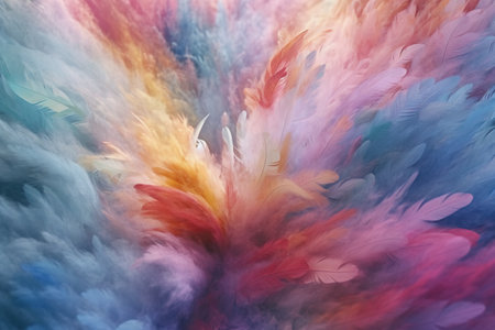 Beautiful color feathers as background. Colorful feathers texture as backgroundの素材