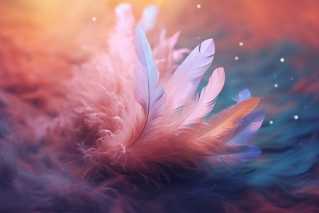 Beautiful feathers background. Colorful feathers background. Colorful feathers backgroundの素材