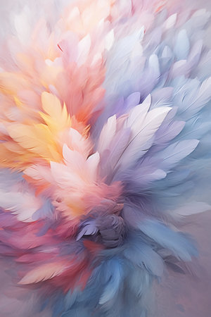 abstract multicolored feathers as background, closeup of photoの素材