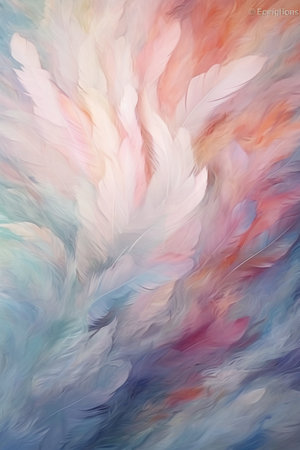 Abstract background with feathers in pastel colors. Texture for design.の素材