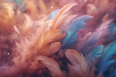 Beautiful feathers background, feather texture, feather pattern, colorful feather backgroundの素材