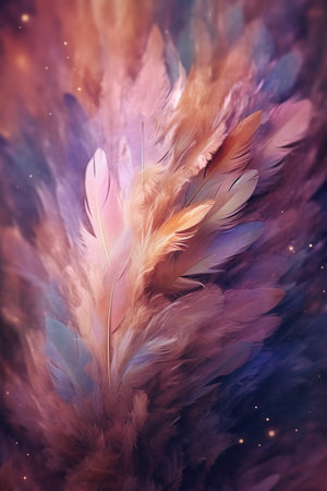 Colorful feathers background. Boho style. Colorful feathers background.の素材