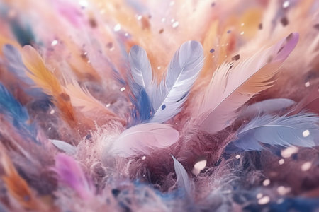 Beautiful colorful feathers as background, closeup. space for textの素材