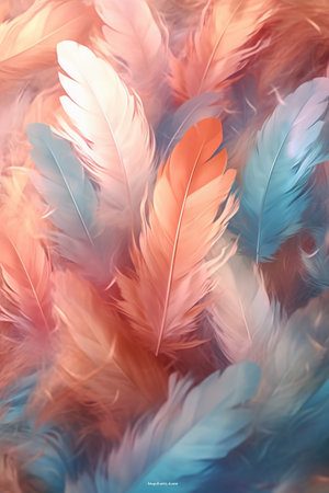 Beautiful color feathers as background, closeup. Color feather textureの素材