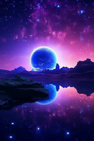 Fantasy alien planet in deep space. Collage. 3D renderingの素材