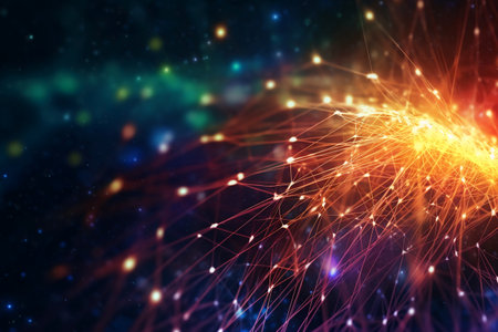 Futuristic technology background with glowing lines and dots. 3d renderingの素材