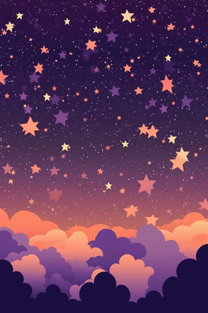 Night sky background with clouds and stars. Vector illustration for your designの素材