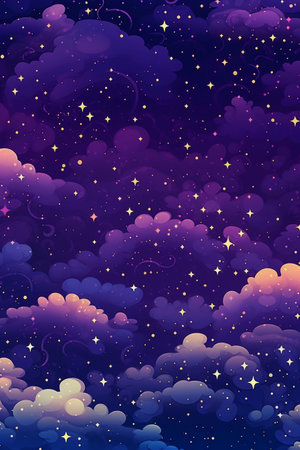 Night sky with stars and clouds. Vector illustration for your design.の素材