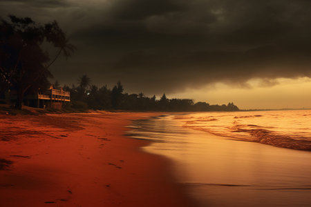 Tropical beach in Sri Lanka at sunset with dramatic sky.の素材