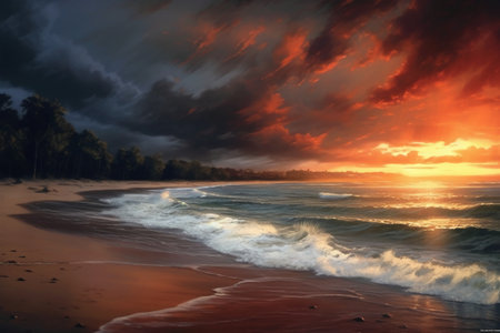 Beautiful sunset on the beach. Seascape. Nature composition.の素材