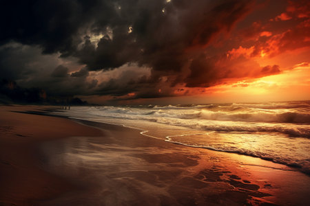 Beautiful seascape at sunset. Dramatic sky over the seaの素材