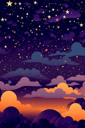 Night sky background with clouds and stars. Vector illustration. Eps 10の素材