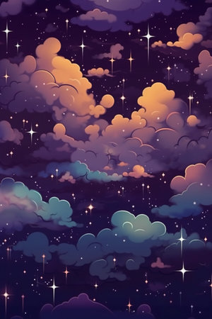 Night sky with clouds and stars. Vector illustration. Eps 10.の素材