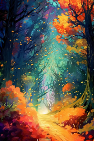 Autumn forest. Watercolor painting on canvas. Vector illustration.の素材