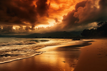 Beautiful sunset on the beach with dramatic clouds, Sri Lanka.の素材