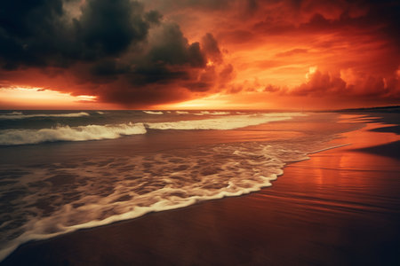 Beautiful seascape. Sunset over the sea. Dramatic skyの素材
