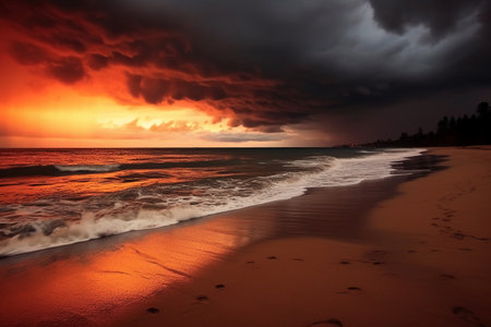 Dramatic sunset on the beach, Bali, Indonesia.の素材