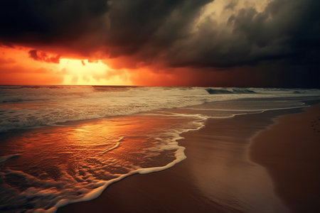 Beautiful seascape with stormy sky. Dramatic sunsetの素材