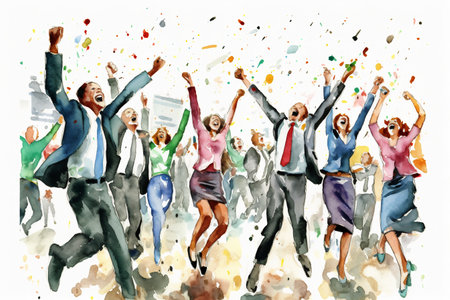 Business People Celebrating Success Successful Teamwork Concept. Watercolorの素材