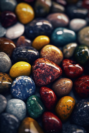 Colorful stones background. Multicolored pebbles texture.の素材