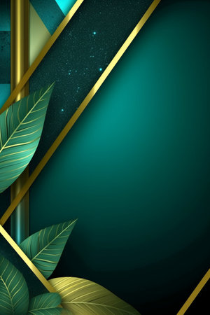 Abstract green background with green leaves and golden lines. Vector illustration.の素材