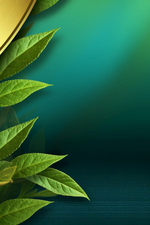 Green leaves on a green background with copy space for your text.の素材