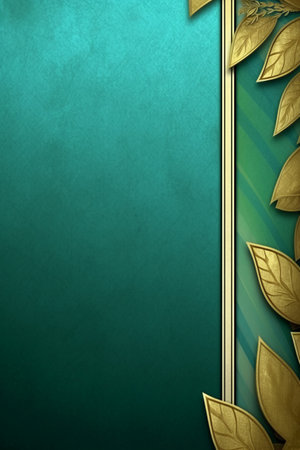 Design template - Green background with gold ornament and leaves. Element for designの素材