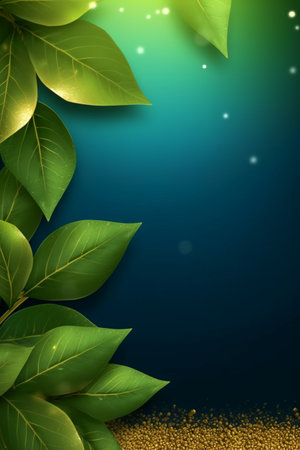 Green leaves on dark blue background. Vector illustration for your design.の素材