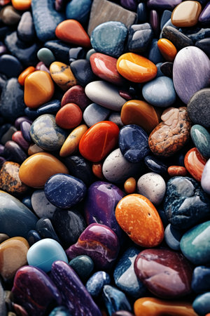 Multicolored pebbles background. Colorful stones texture.の素材