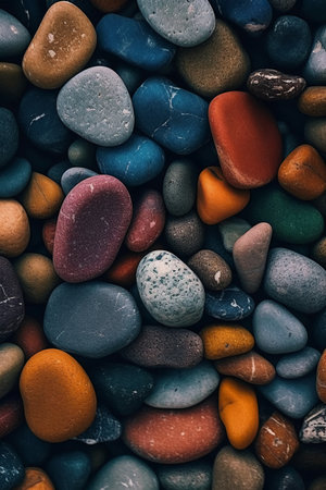 Colorful pebbles background. Top view, flat lay.の素材