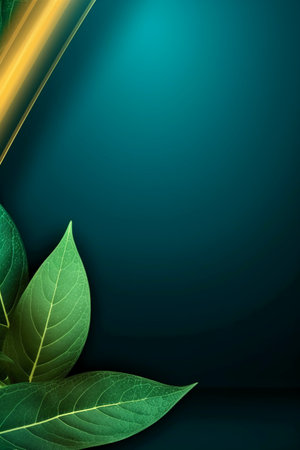 Green leaves on dark blue background with copy space. Vector illustration.の素材