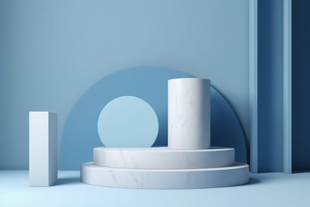 3d render, abstract minimal scene with geometrical forms, podiums for product presentationの素材