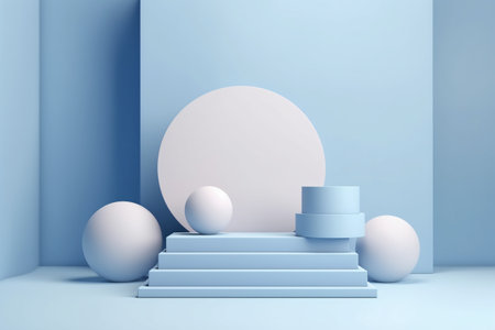 3d rendering of minimal geometric forms. Blue podium for your design.の素材