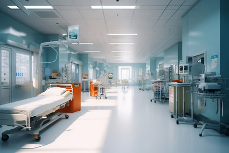 Interior of a modern hospital ward. 3d rendering toned imageの素材