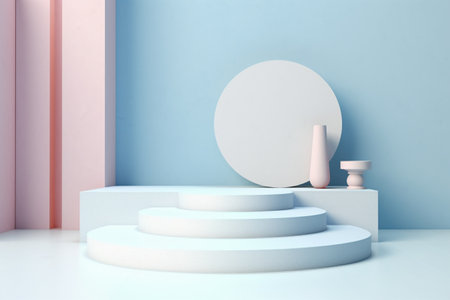 Minimalist abstract scene with podium, pedestal or platform. 3d renderの素材