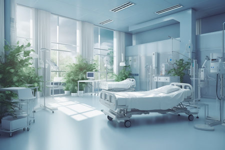 Interior of a modern hospital ward. 3d rendering toned imageの素材