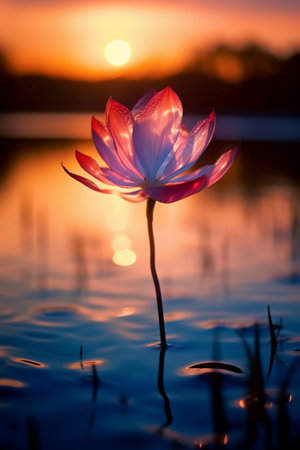 Beautiful lotus flower in the lake at sunset. Soft focus.の素材