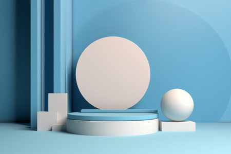 Abstract minimal scene with geometrical forms and podium. 3d renderの素材