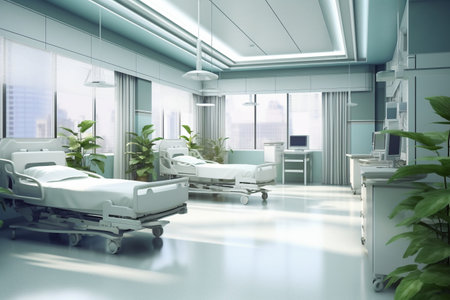 Interior of a modern hospital with a bed. 3d renderingの素材