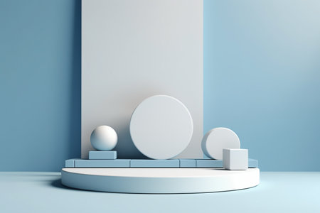 3d render of minimal geometric forms, podium for product presentation.の素材